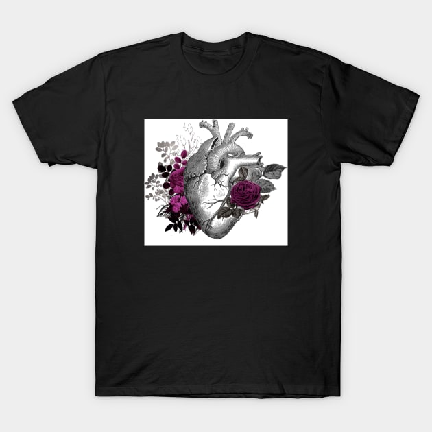 Gothic Heart and Roses T-Shirt by Minxylynx4